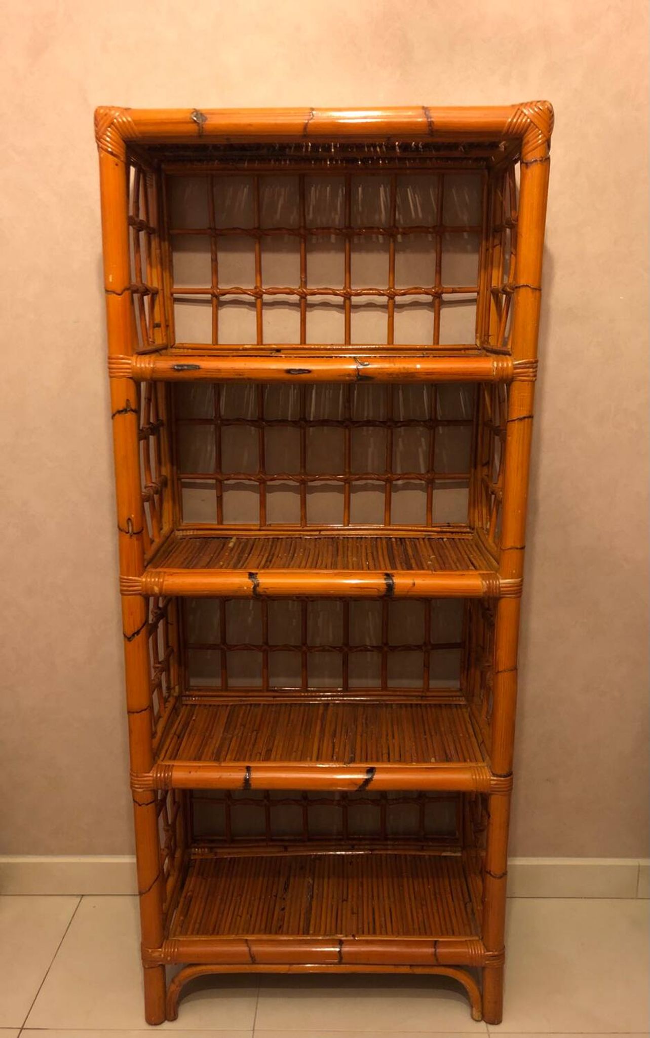 1980s bamboo and rattan bookshelf/shelf