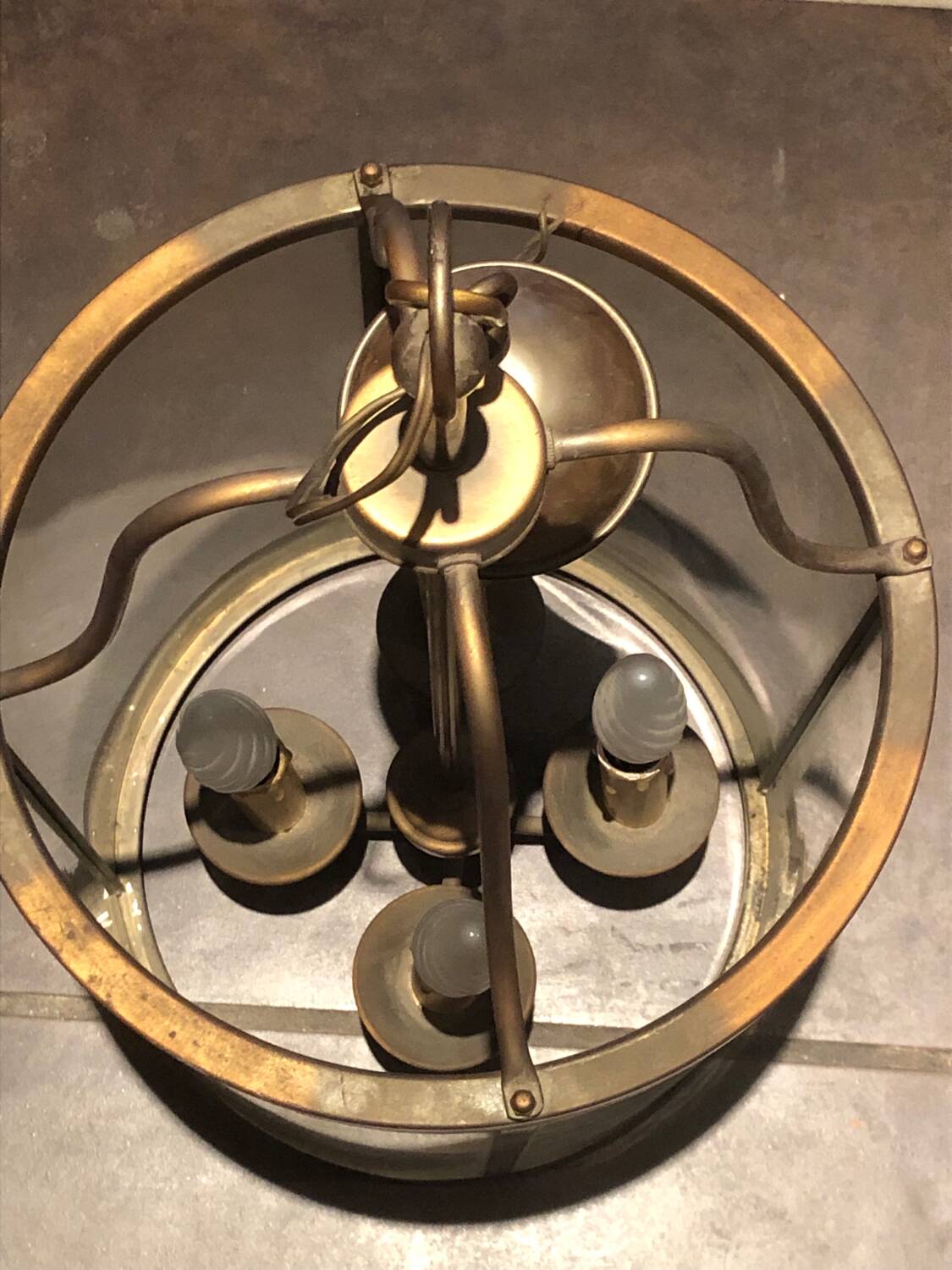 Large round lantern pendant in brass and glass