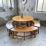 Set of round table and 4 rounded benches, 1950