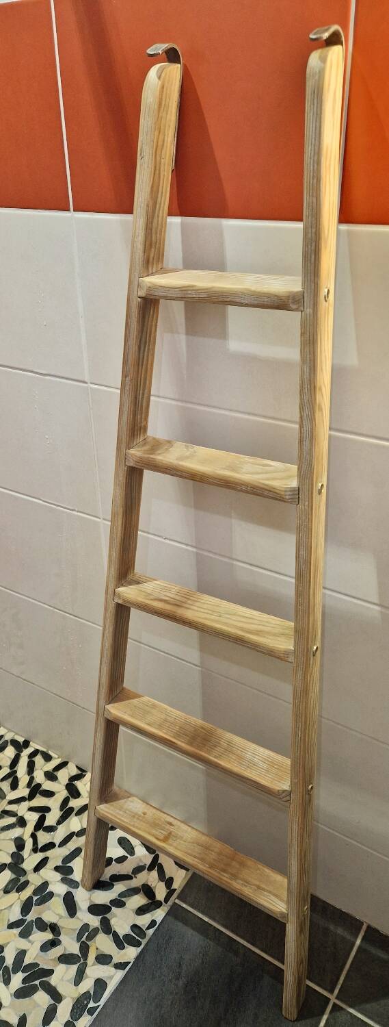 Vintage pine towel rack shelf ladder