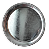 Silver-plated metal dish with a 1980s pattern.