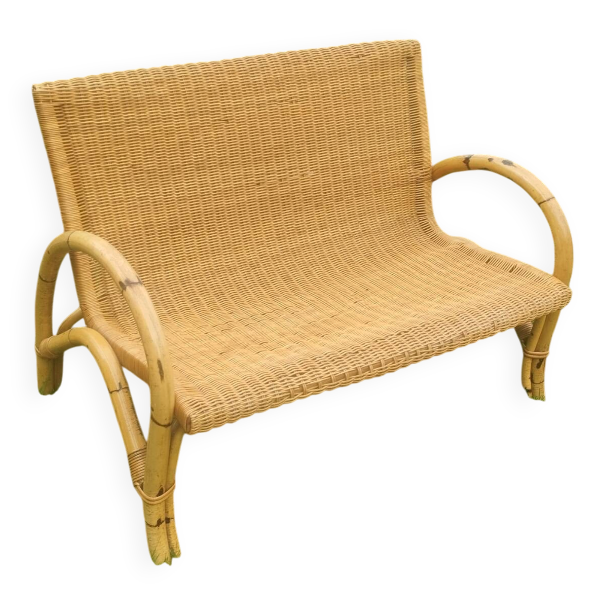 Vintage wicker rattan sofa bench