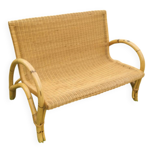 Banquette canapé ancien - osier rotin