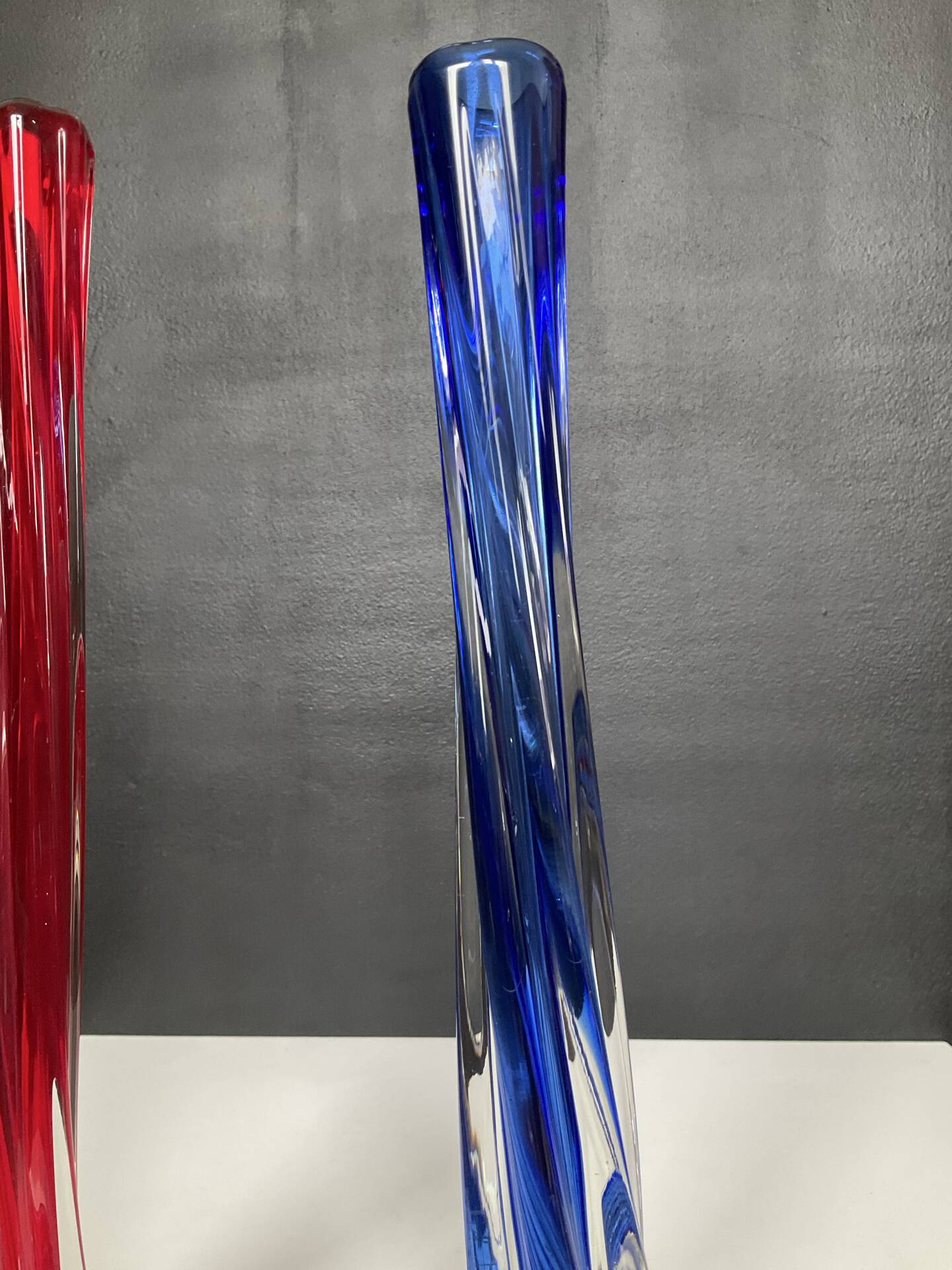 Pair of vintage Muarno glass paste soliflore vases