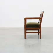 Amsterdamse School Oak Armchair with Green Velvet Seat, Netherlands, 1920s