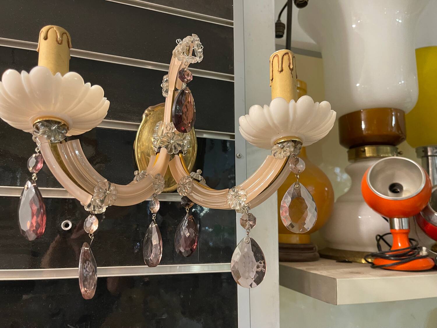 Pink Opaline Glass Sconces Set of 2