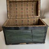 19th century popular art domed trunk box with dominoté paper and painted canvas