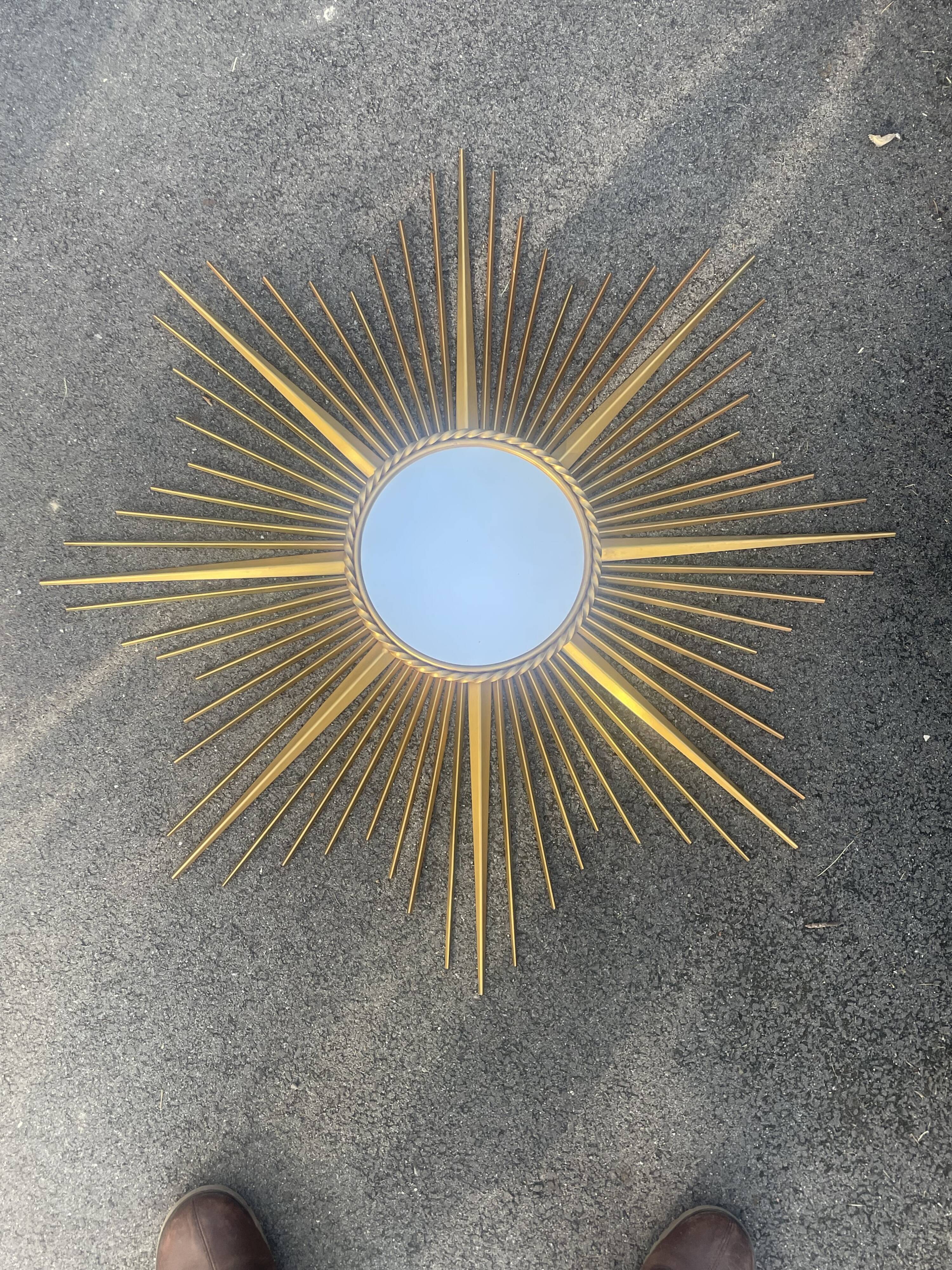 Large vintage metal mirror sun chaty Vallauris Ø 90 cm