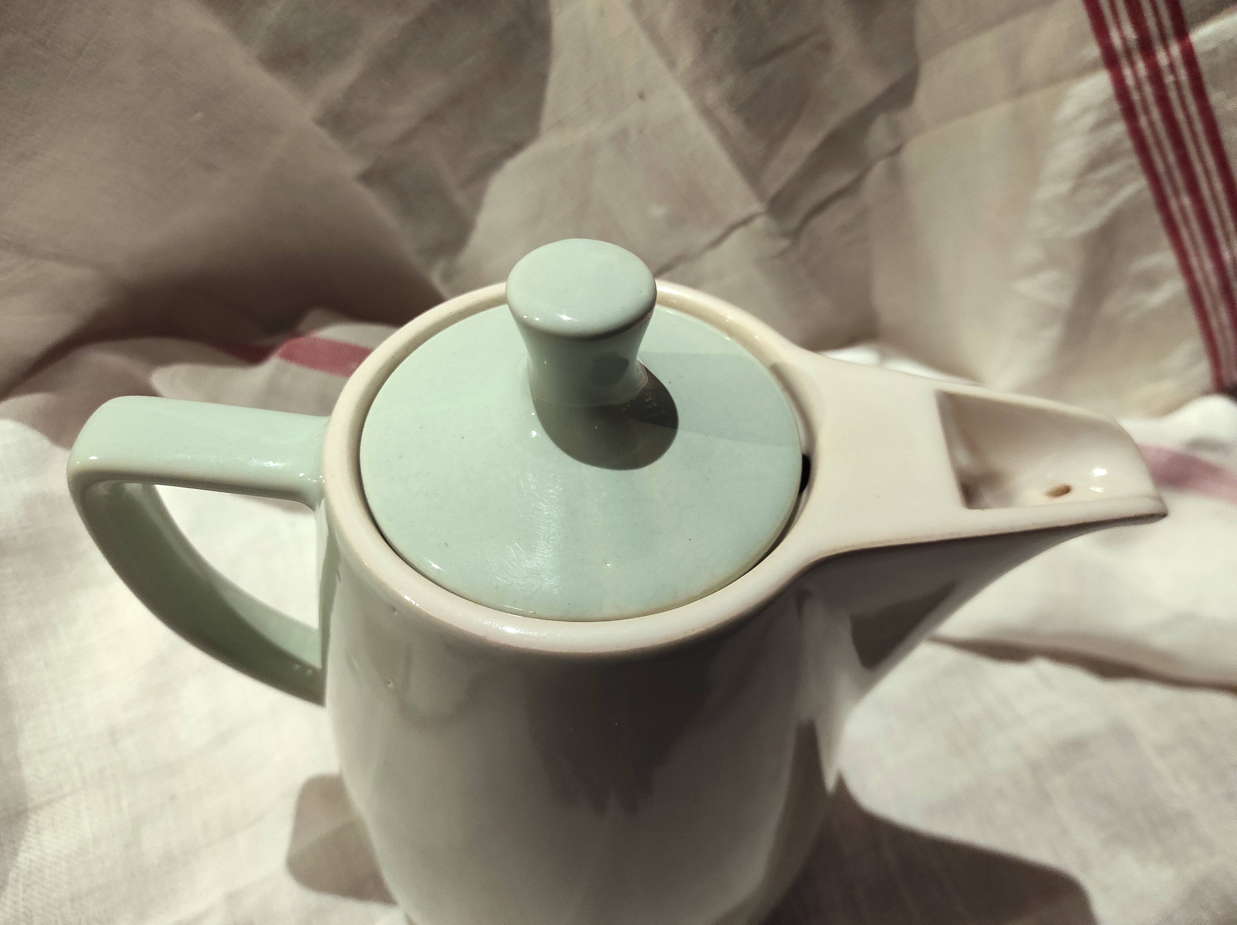 Vintage French large coffee pot in light green ceramic