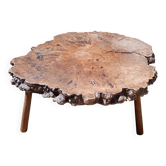 Brutalist style coffee table in elm burl