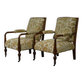 Paire de fauteuils édouardiens en hêtre, tissu vintage