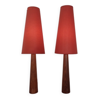 Mid-Century Filigree Danish Teak Table Lamps, 1950s, Set of 2