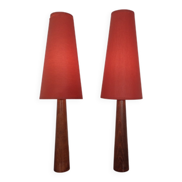 Mid-Century Filigree Danish Teak Table Lamps, 1950s, Set of 2