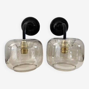 Pair of vintage smoked glass wall lights