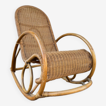 Vintage bamboo and rattan rocking chair