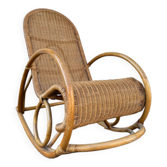 Vintage bamboo and rattan rocking chair