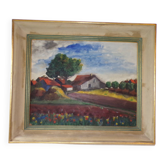 Ancien tableau paysage de campagne