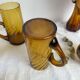 Set of 5 vintage beer glasses in amber twisted glass