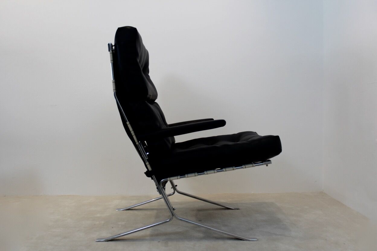 Fauteuil belge vintage chrome et cuir