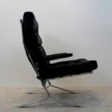 Fauteuil belge mid-century chrome et cuir