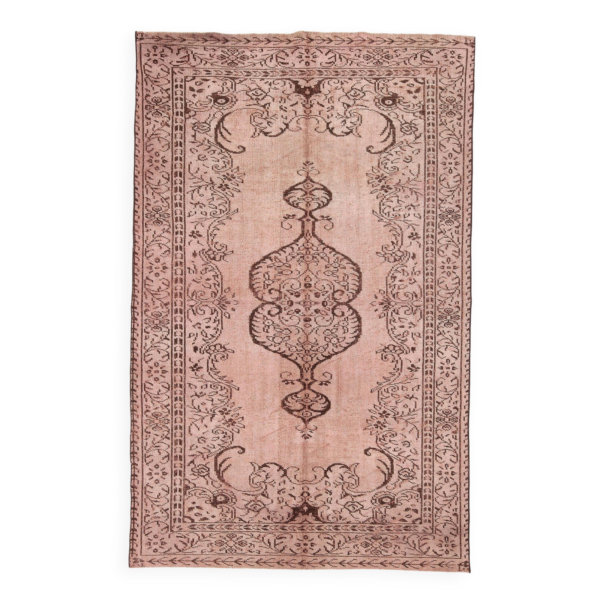 Tapis Vintage Kilim Rose Poudré Motifs Anatoliens, 176x282