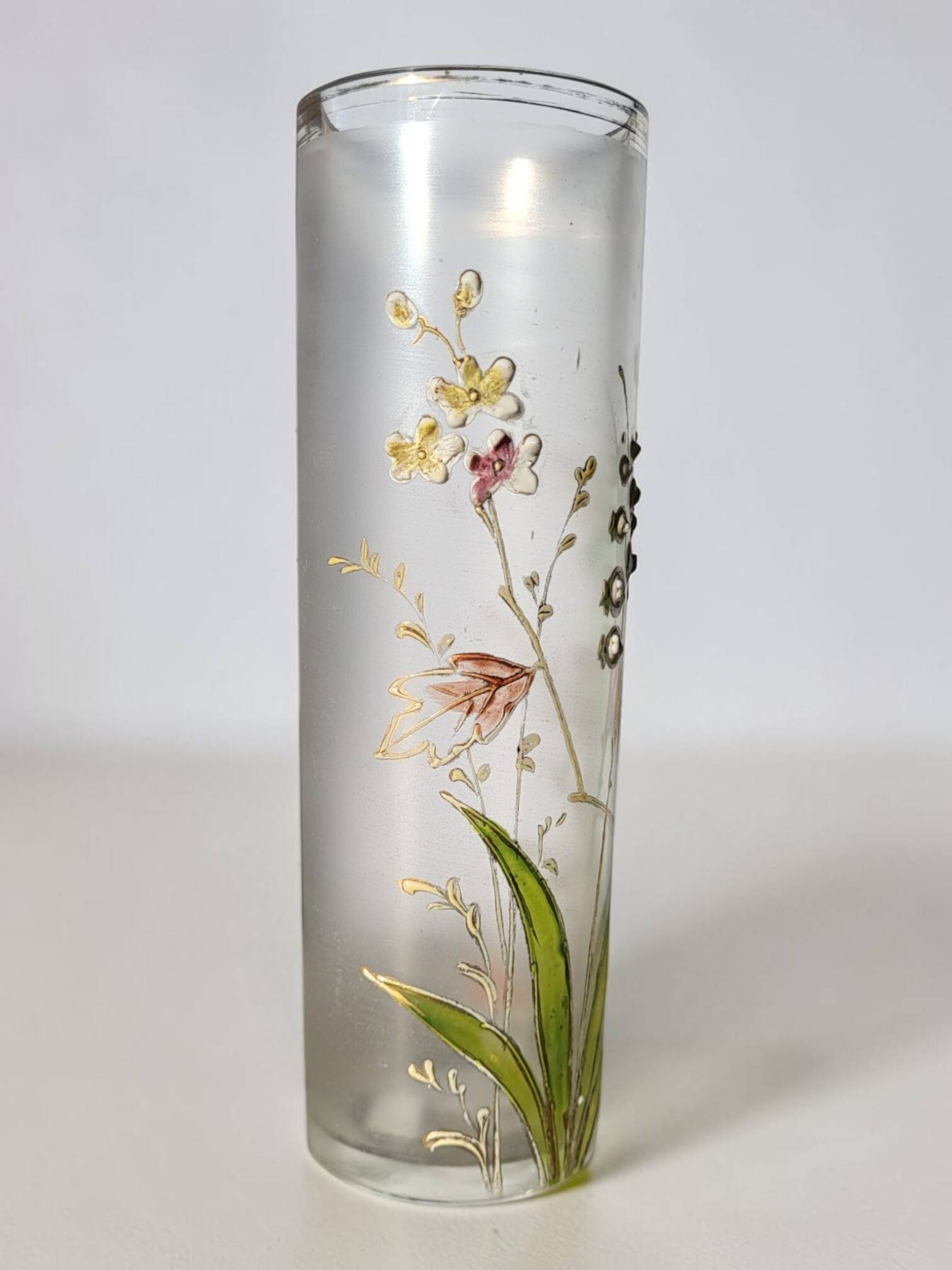 Art Nouveau enamelled glass cylinder vase