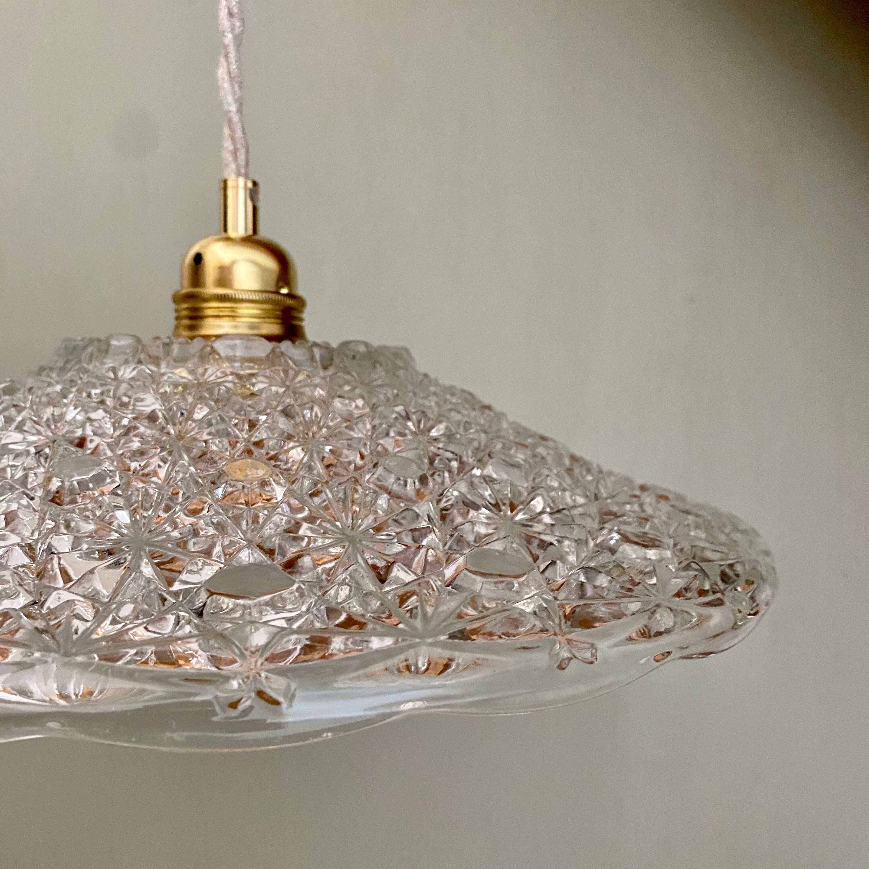 Vintage aabt-jour pendant lamp in molded glass