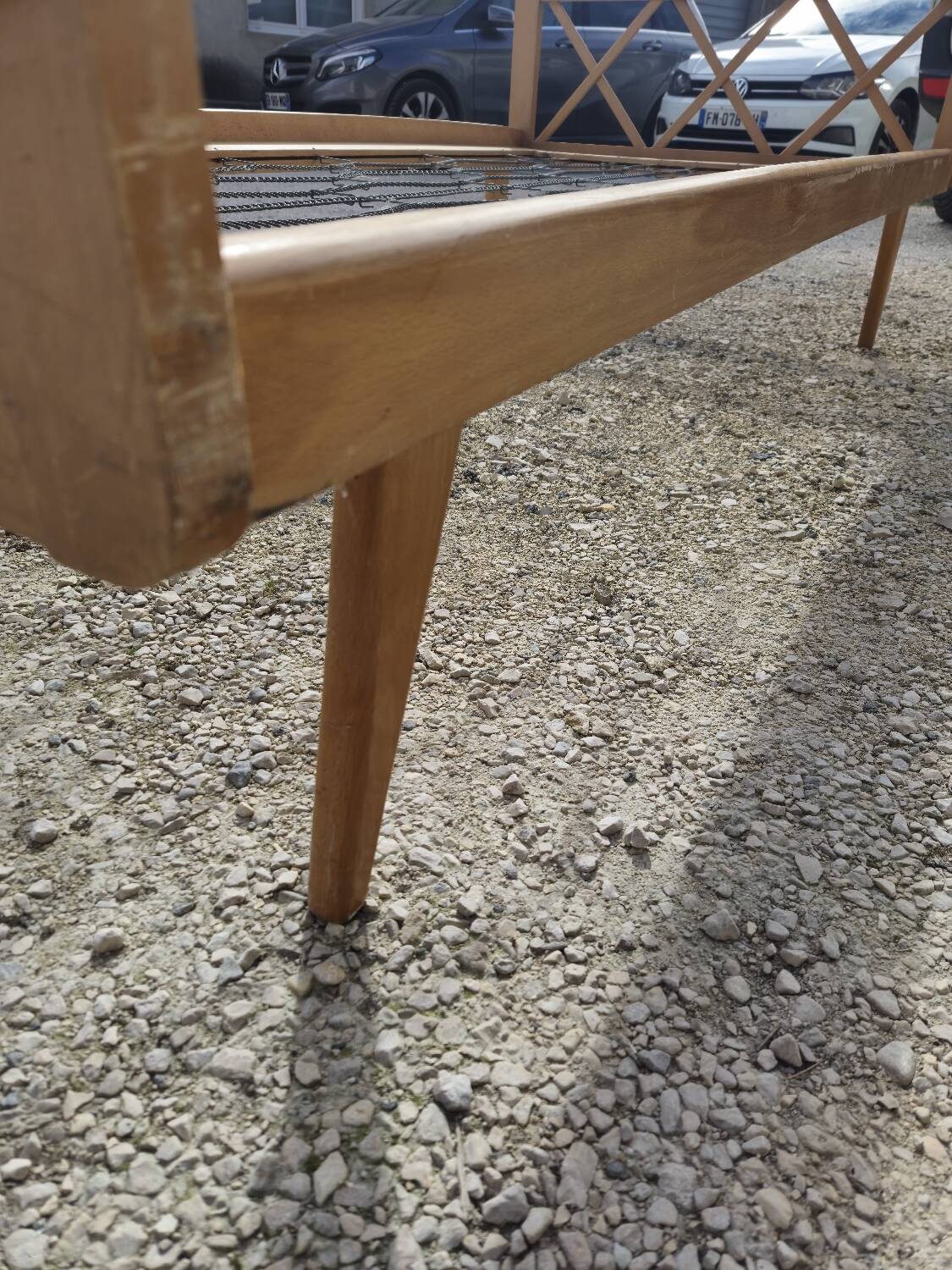 Vintage bed with compass feet from the 1950s