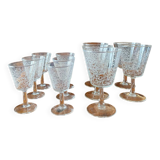 6 Verres à vins et 5 verres à eaux forme tulipes motif arabesque