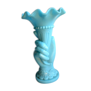 Vase opaline bleue art - main
