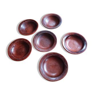 6 antique hand-turned glazed terracotta plates