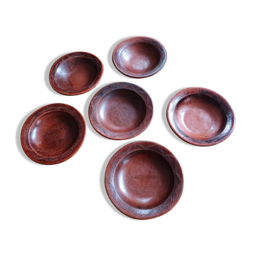 6 antique hand-turned glazed terracotta plates