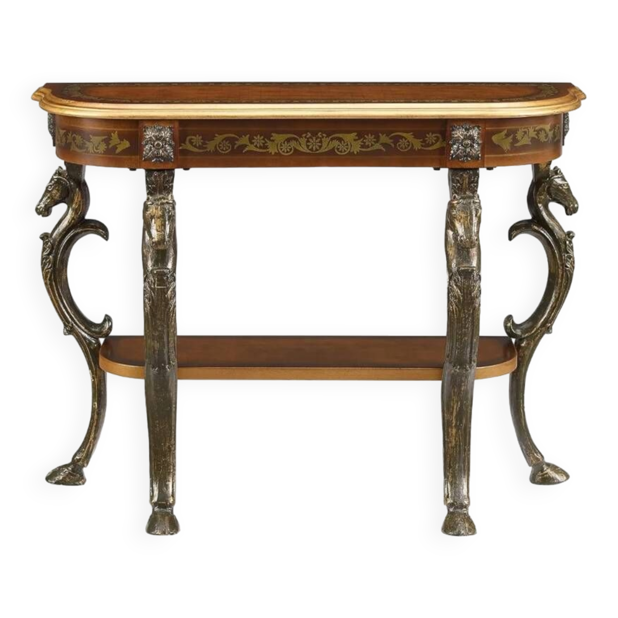 Masterpiece Floral Demilune Console Table with Horse Head Legs by Powell