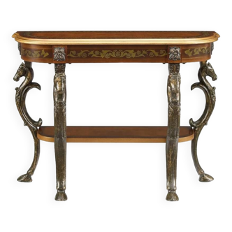 Table console Demilune florale Masterpiece avec pieds en tête de cheval par Powell