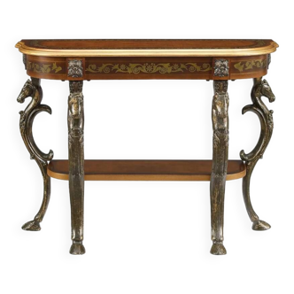 Masterpiece Floral Demilune Console Table with Horse Head Legs by Powell