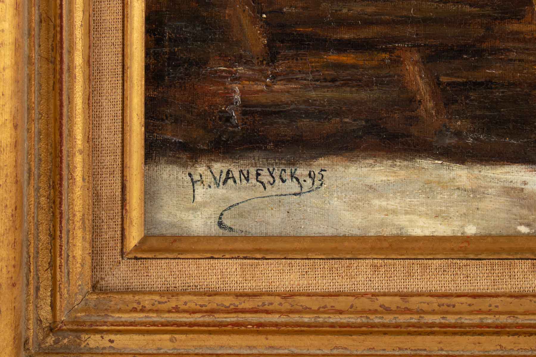 Floral composition in basket by H. Vaneyck- dated 1895