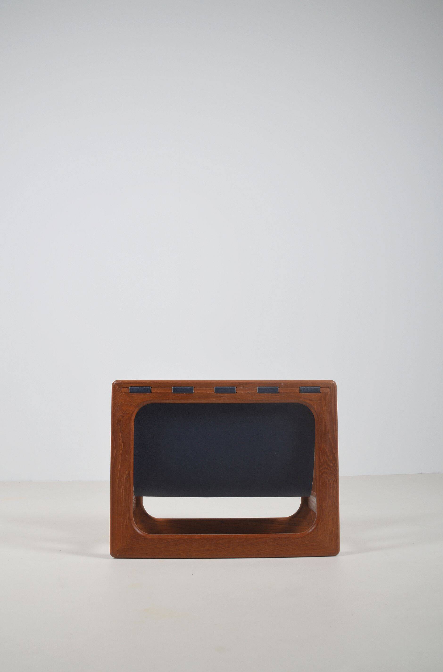 Danish magazine holder in teak and leather by Salin Møbler, 1970s