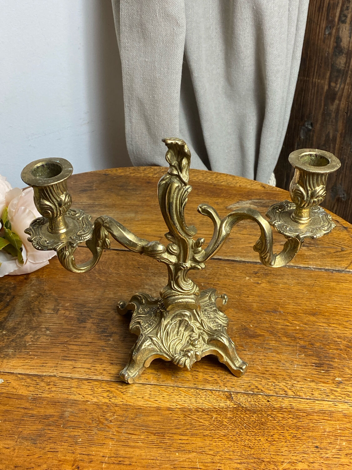 Two-arm chandelier, rocaille style, in bronze