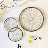 Dish and coaster in chiseled crystal and silver metal