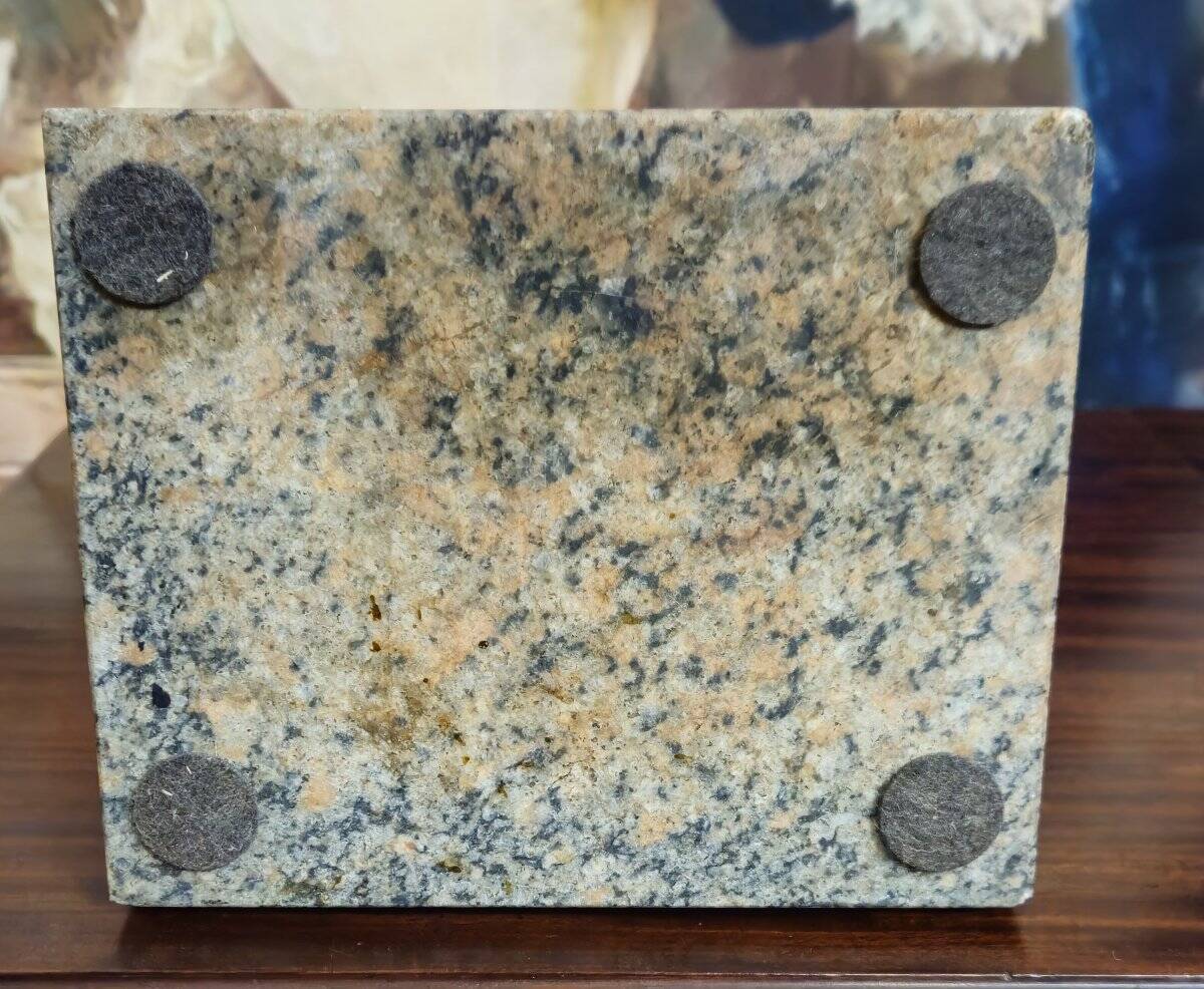 Ancient statue of the Virgin Mary – patinated cast on a marble base