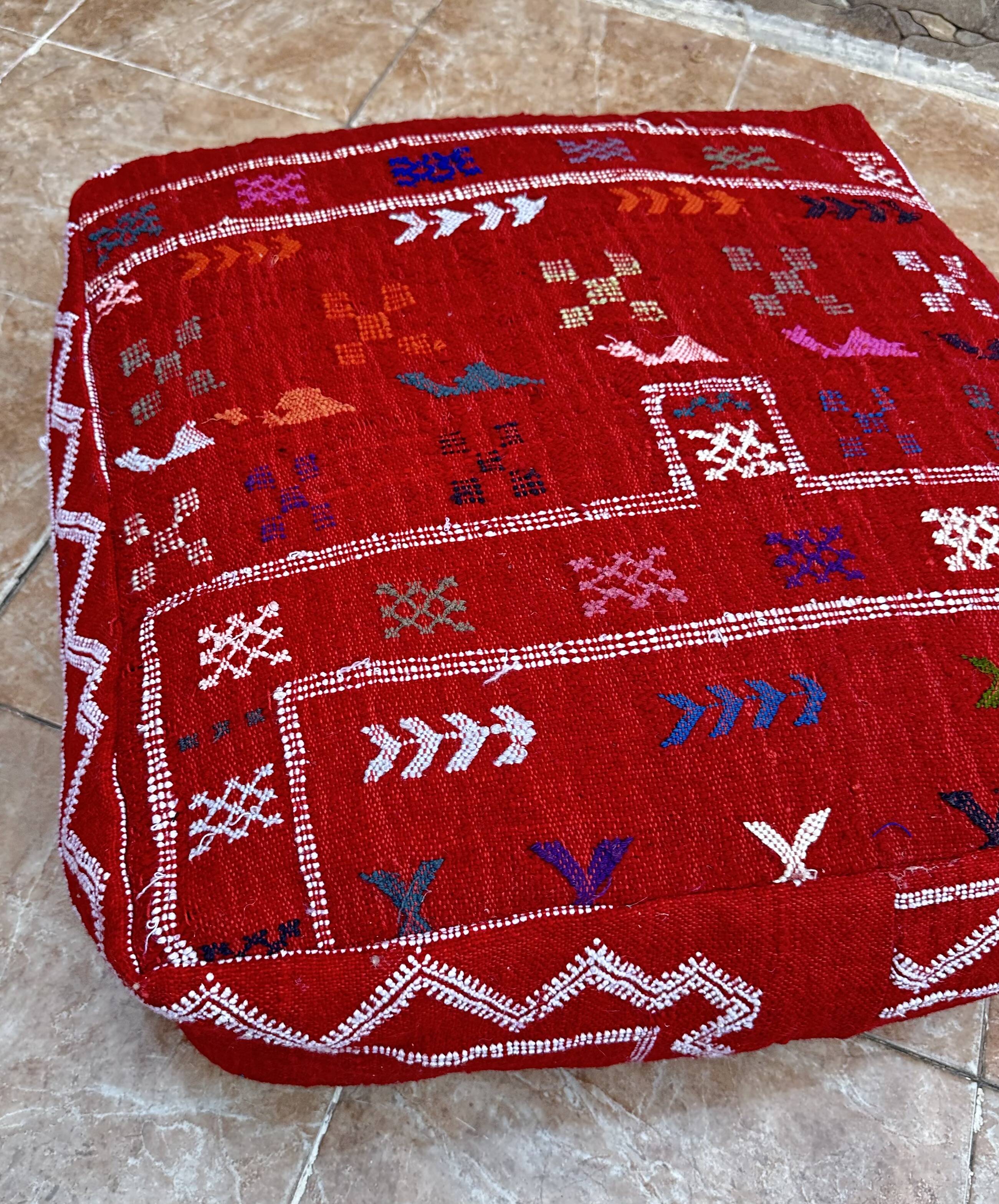 Handmade Berber Kilim pouf, floor cushion