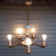 Rare chandelier with 5 lights in bronze and lacquered brass - Circa 1940 - in working condition.