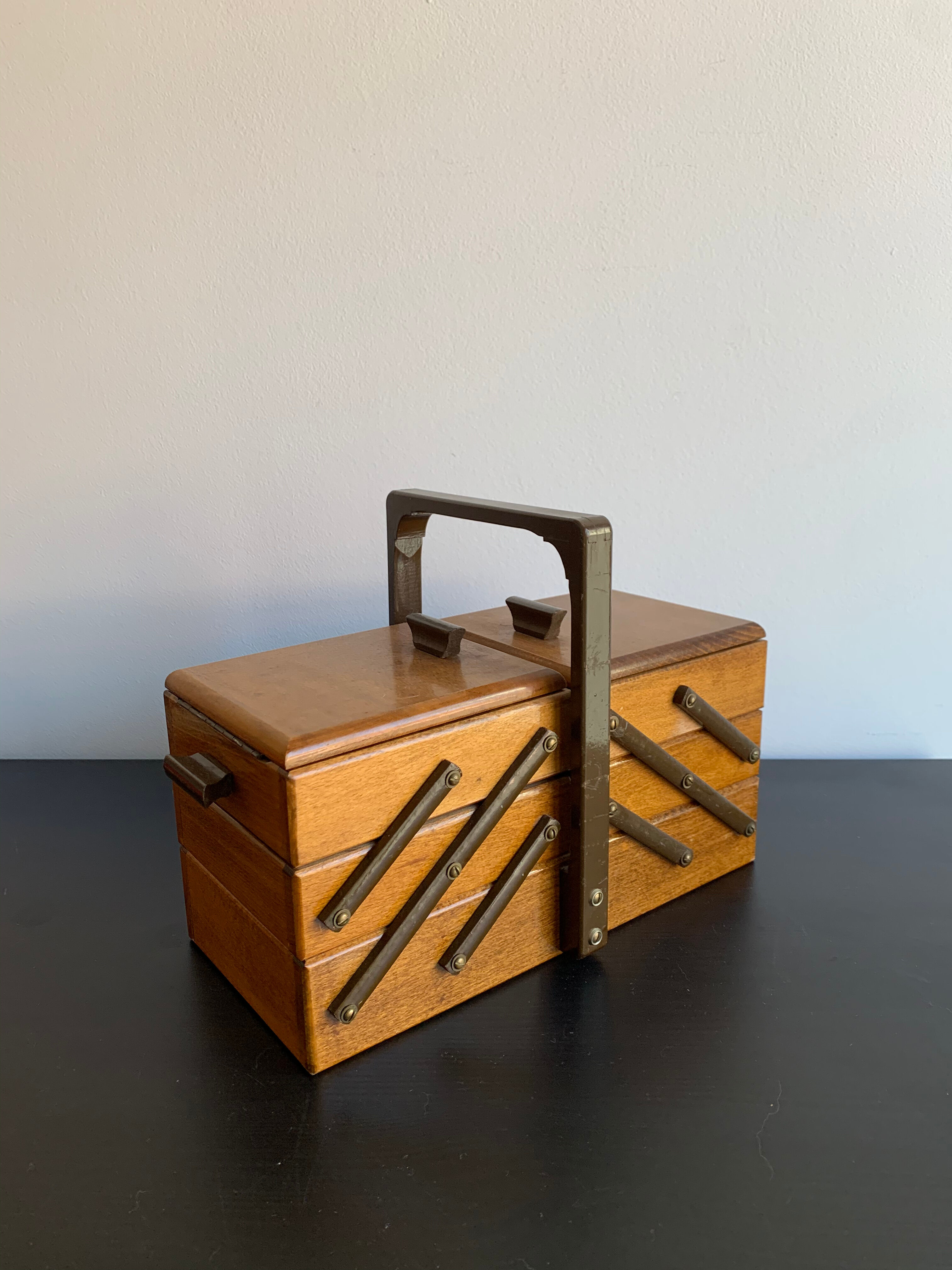 Wooden sewing basket, 1960s