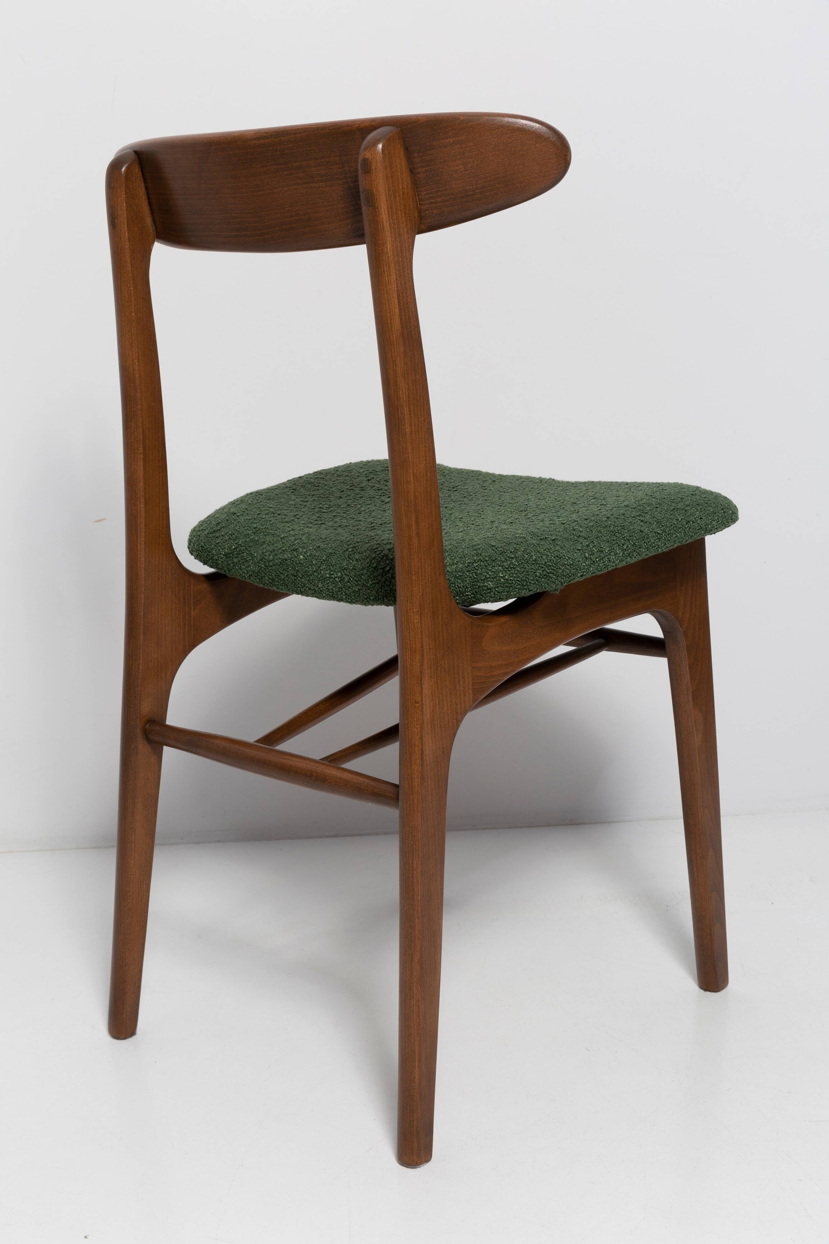 Mid Century Chair in Green Bouclé, Walnut Wood, Rajmund Halas, Poland, 1960s