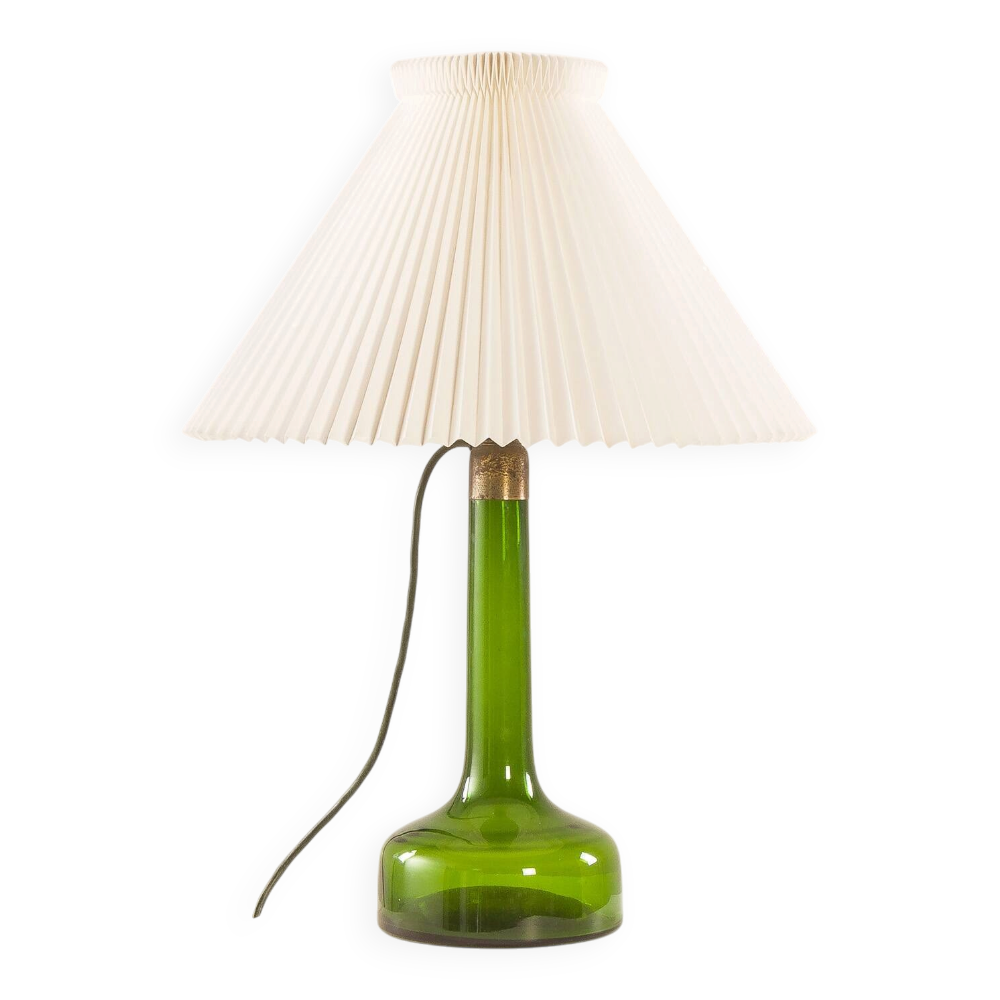 Holmegaard XL deep green lamp with Le Klint shade, 1960s