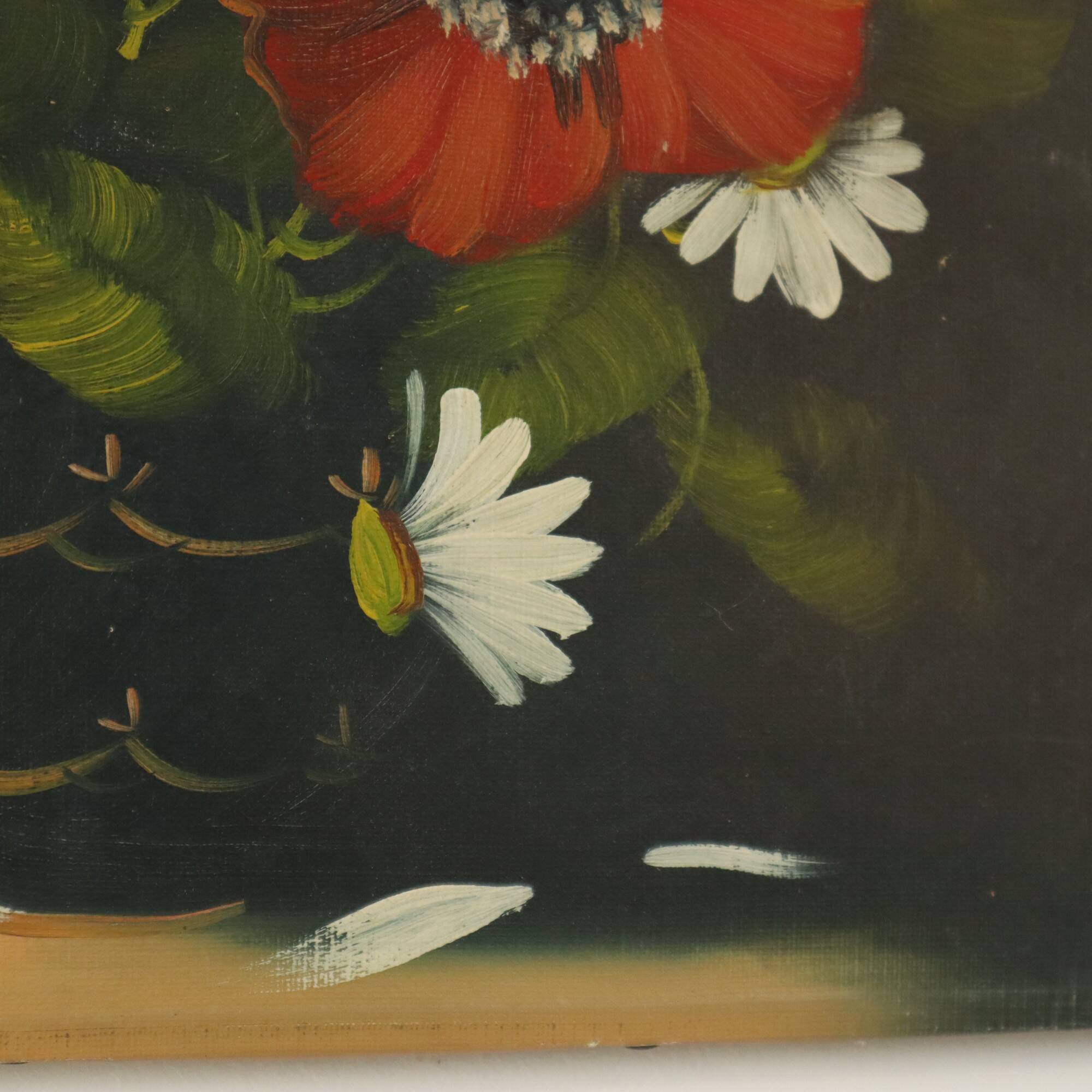 Flowers Still Life Painting Daisies Poppy Signed 47x38cm
