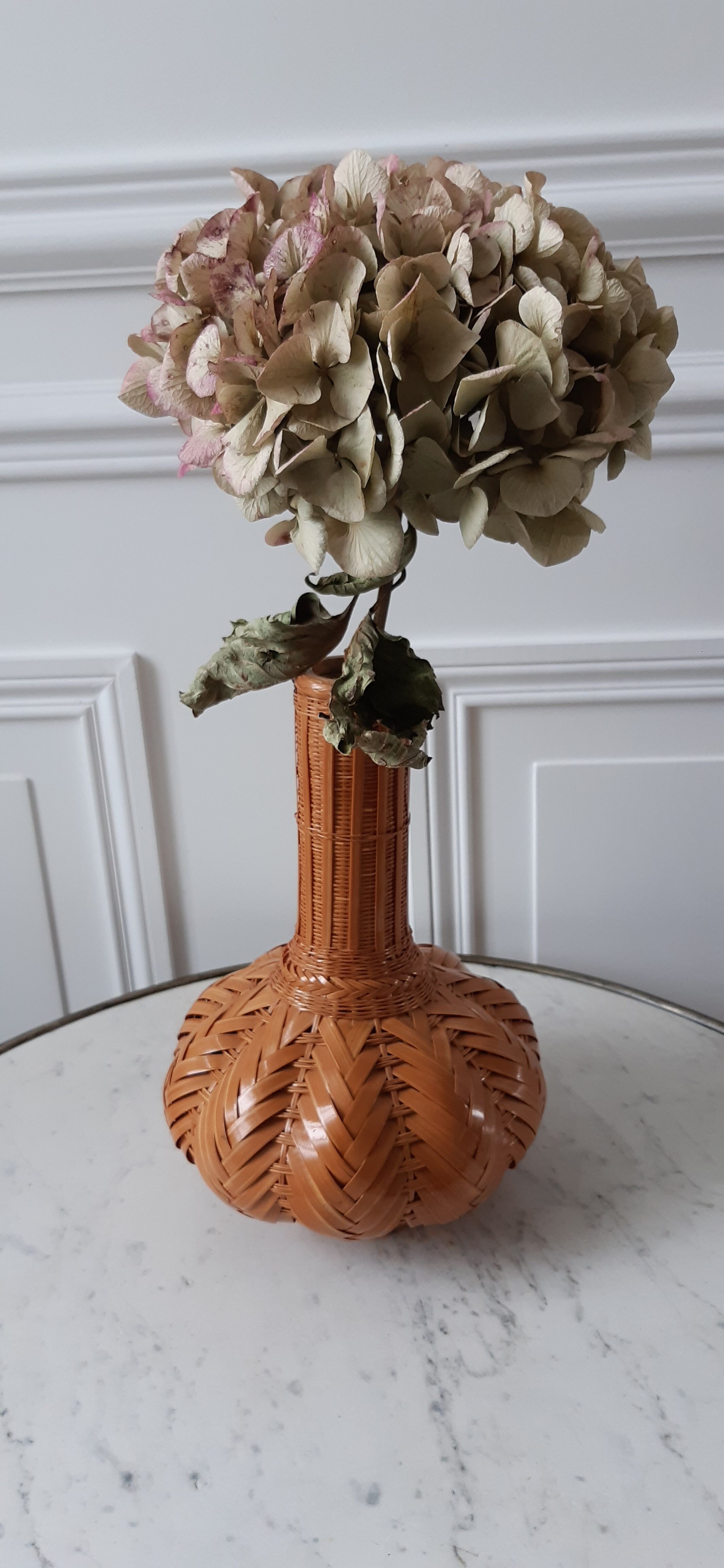 Vase en rotin et céramique années 70