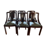 Art Deco period dining chairs in mahogany seating white leather