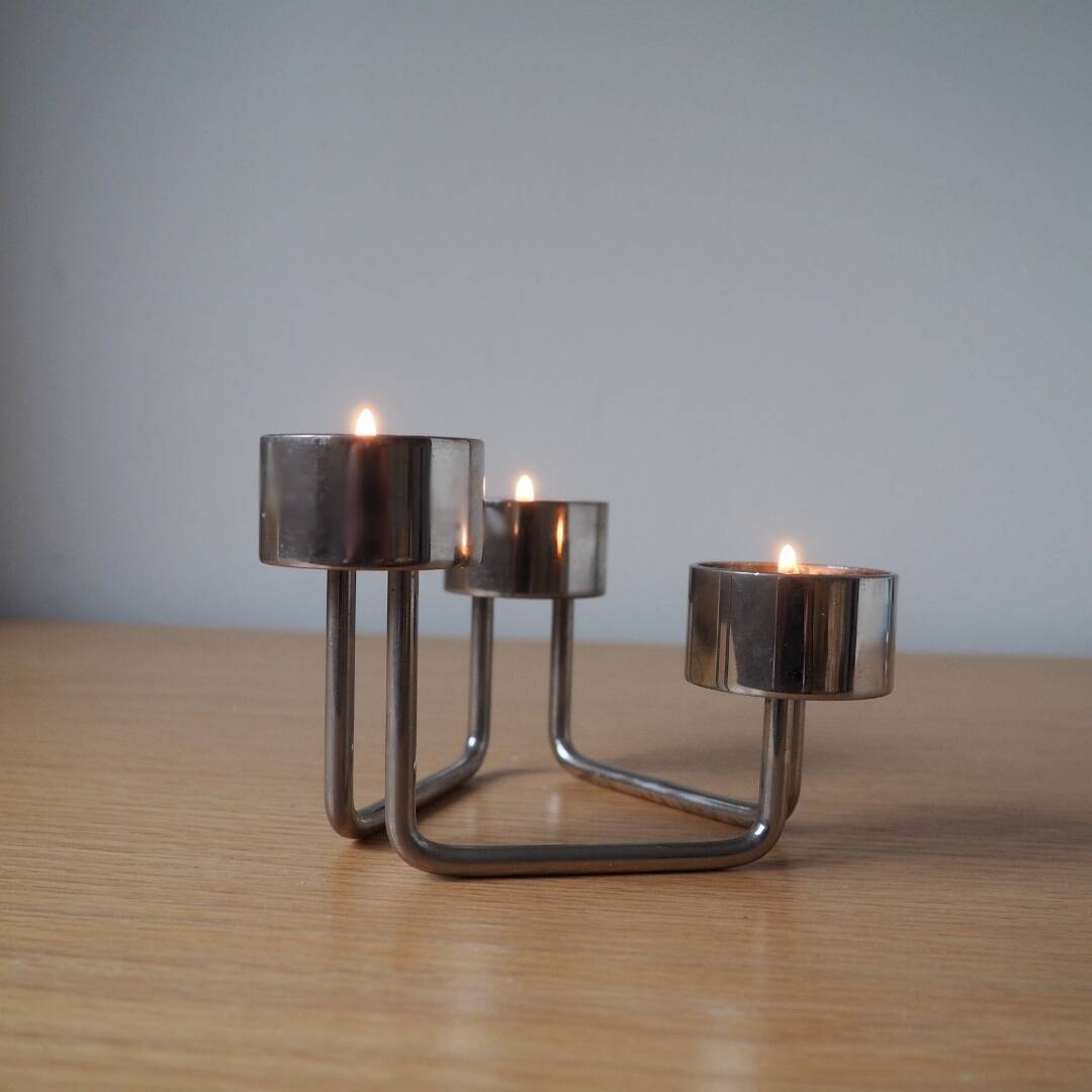 Danish Design - Handmade Steel Tommy Larsen Candle Holders - Design of Denmark, 1970s 1980s