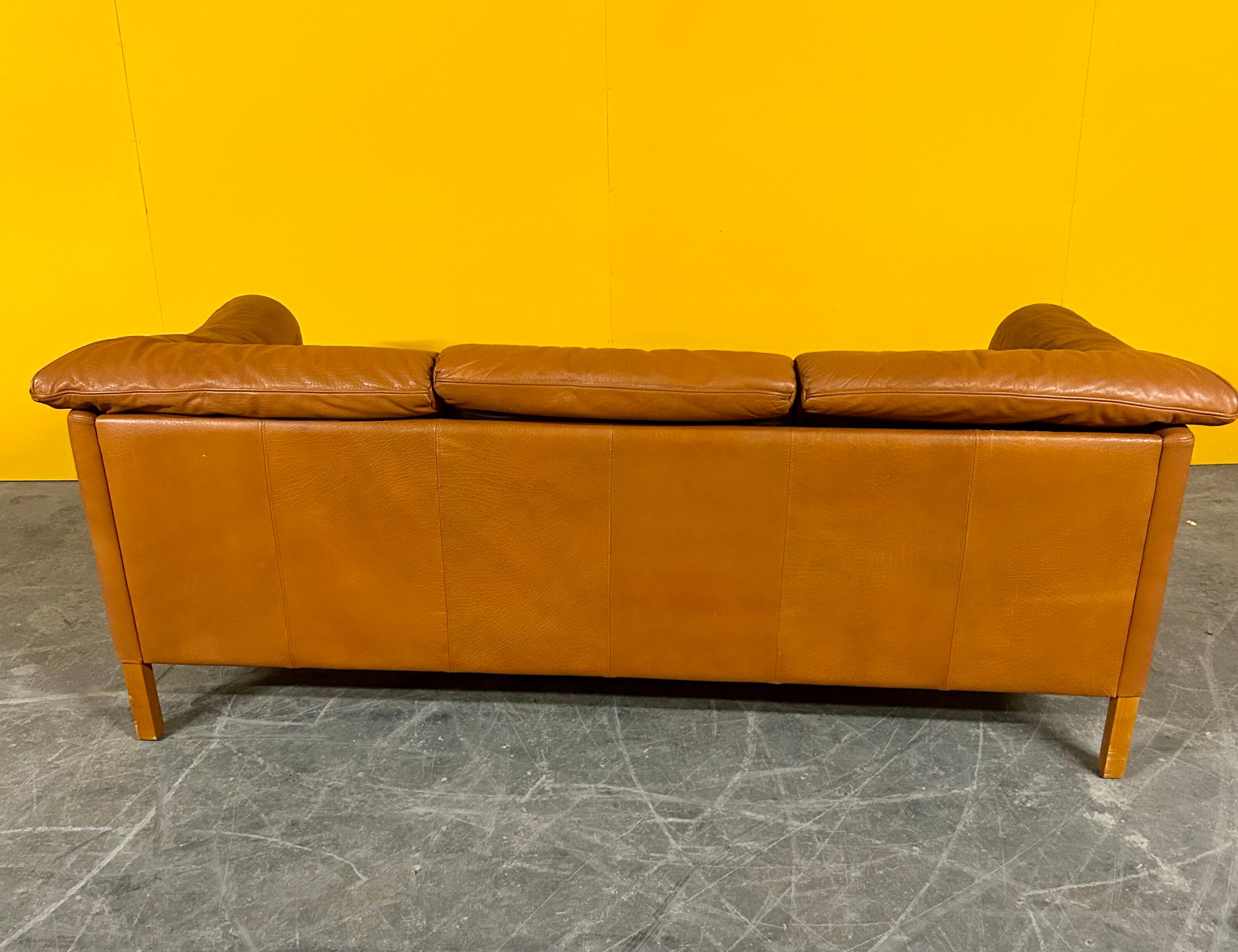 Danish three seater tan leather Stouby sofa